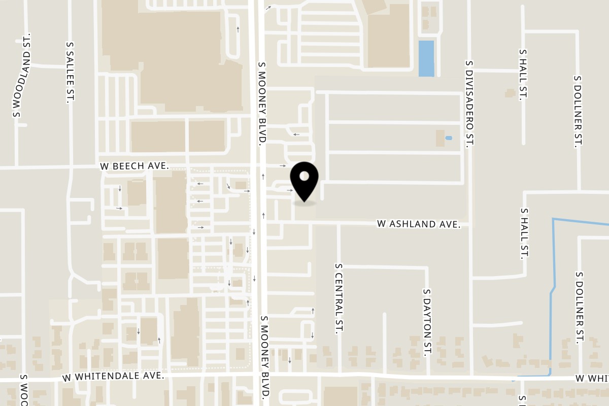 Map showing the location of Howie & Son's Pizza Parlor on 2430 S Mooney Blvd in Visalia